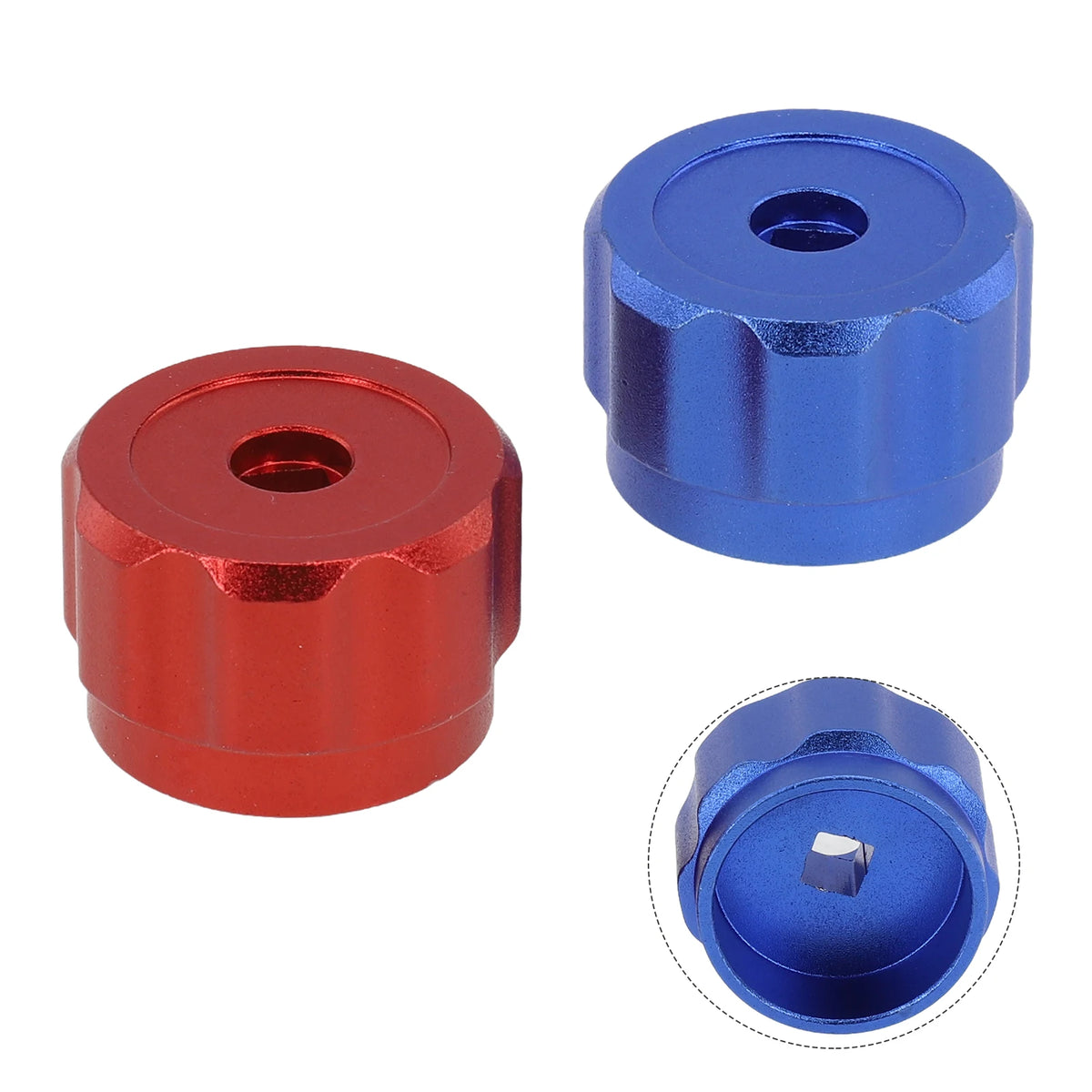 2Pcs Round Wheel Handle Faucet Handles Manifold Gauges Knob Aluminum Alloy Red Blue 34mm Diameter 6.6mm Square Mounting Hole