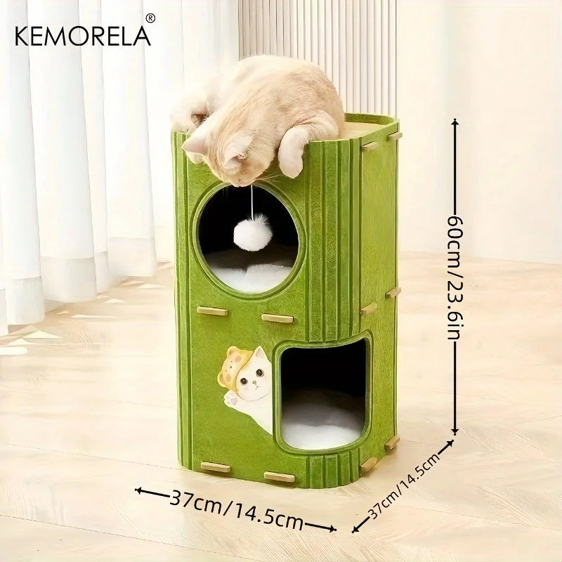 3D Tree-Shaped Cat Condo Large Space Pet Cat Tree with Scratching Posts & Hanging Toys Felt Space-Saving Detachable for Cats