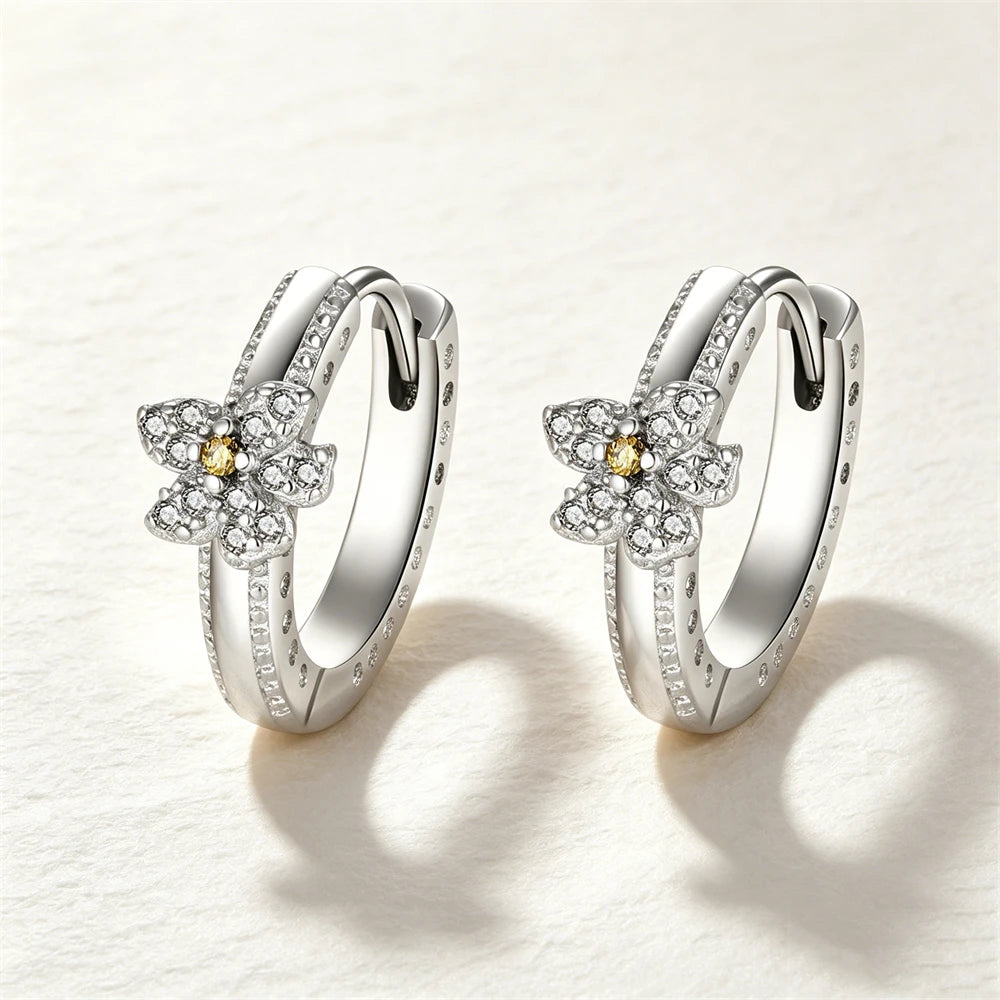 925 Sterling Silver Butterfly Flower Bee Lilac Leaf Zircon Earrings Suitable for Daily Wear as Women's Jewelry Holiday Gifts