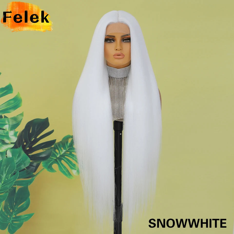 Highlight 13x6 Synthetic Lace Frontal Wigs For Women 40 Inch Long Silky Straight Lace Front Wigs High Quality American Afro Wigs