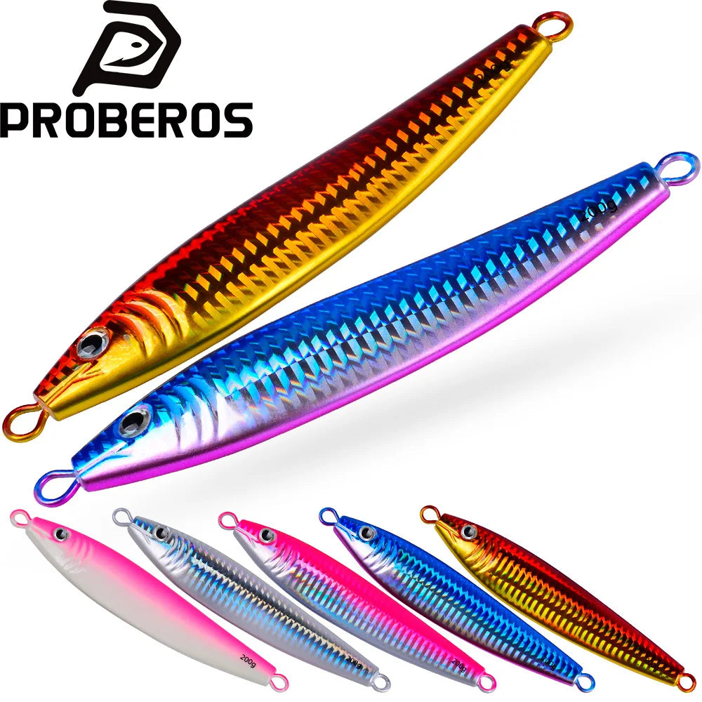Proberos 20g-200g Metal Jig 3D Print Shore Trolling Spoon Hard Fishing Lure 1PC Artificial Laser Body Shiny Luminous Tackles