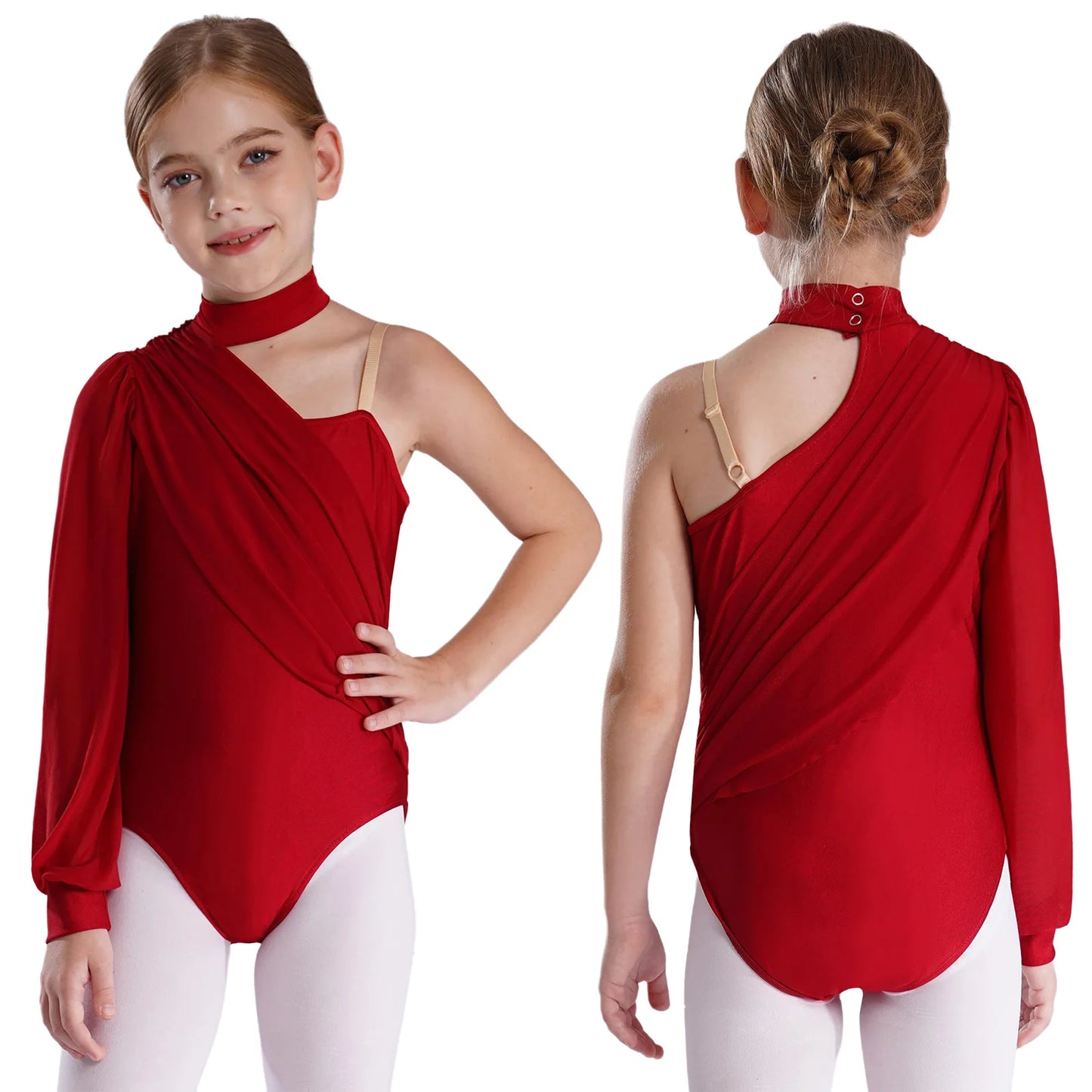 Girls Leotards Jumpsuit for Jazz Latin Skating Competition Costume Tassels Long Sleeve Rhinestones Bodysuit Modern Dancewear