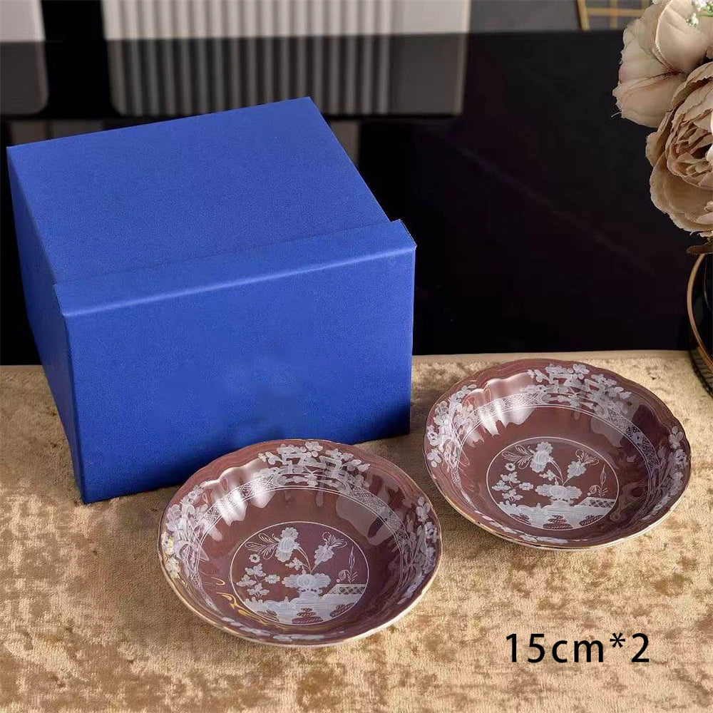 Ceramic Tableware Bowl Household Oatmeal Salah Bowl Kitchen Supplies 2 Combination 15cm Gift Box Beige Curry Yellow Green Pink