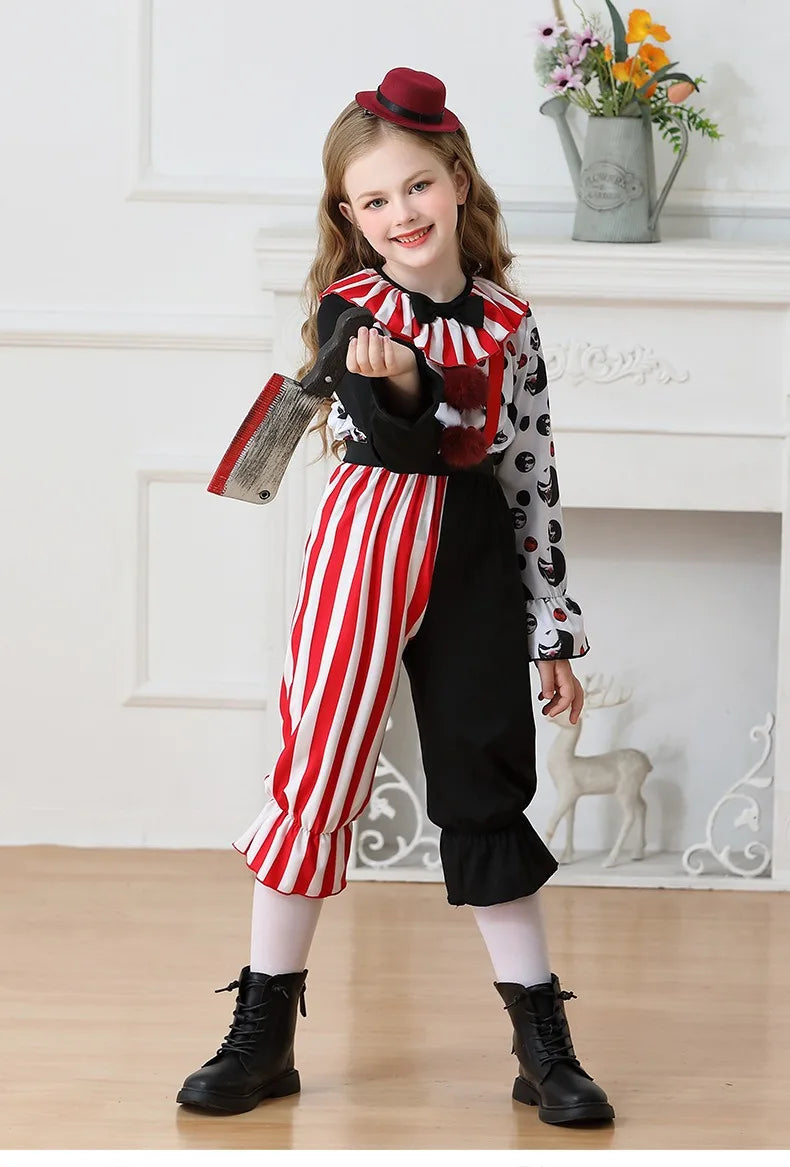 Halloween Cosplay Costumes Horror Clown Dresses Pants Headwear Clothes Sets Carnival Theme Party Role Playing Outfits for Girls