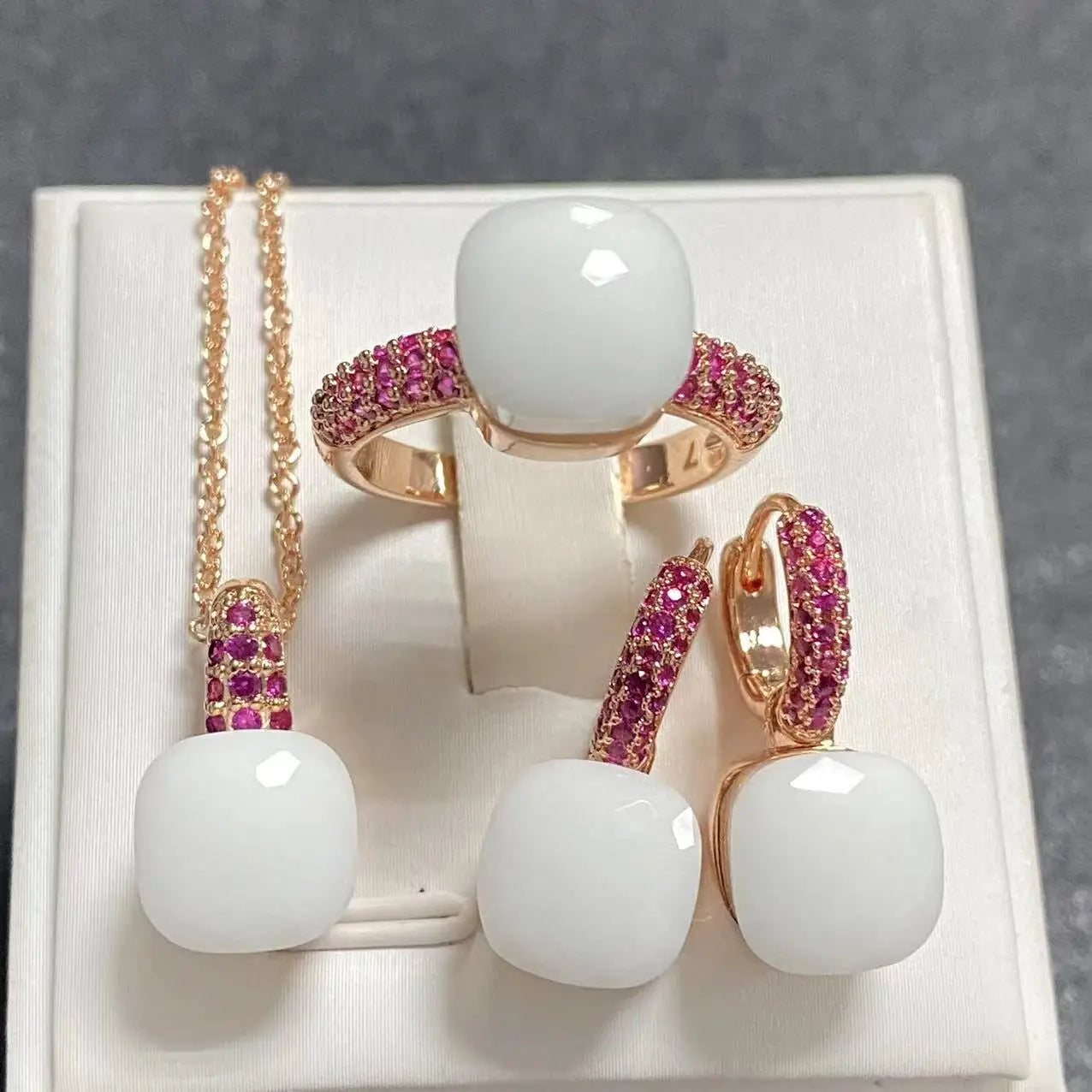 3Pcs/Set Women's Fashion Jewelry Gift Set - Rose Gold Plated Ring Earrings Necklace with Inlay Purple Zircon Crystal