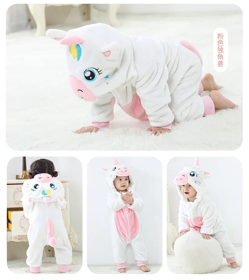 Autumn Winter Cartoon Style Winter Long Sleeve Baby Boys Girls Rompers Toddler Kids Playsuit Jumpsuits Baby Clothes Child Onesie