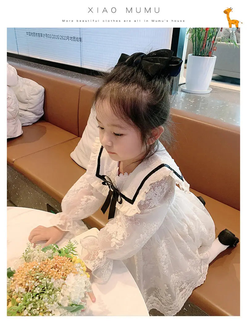 2024 Girls Lace Dress New Childrens Bow Princess Dress Girl Baby Dress Kids Sweet Designable Cute Dresses for Girls