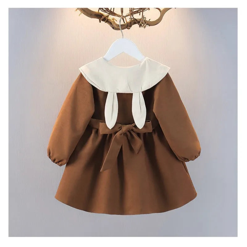 Spring and Autumn Girls' Baby Dress New Children's Fashionable Doll Neck Long Sleeve Dress Red Girls' Princess Dress