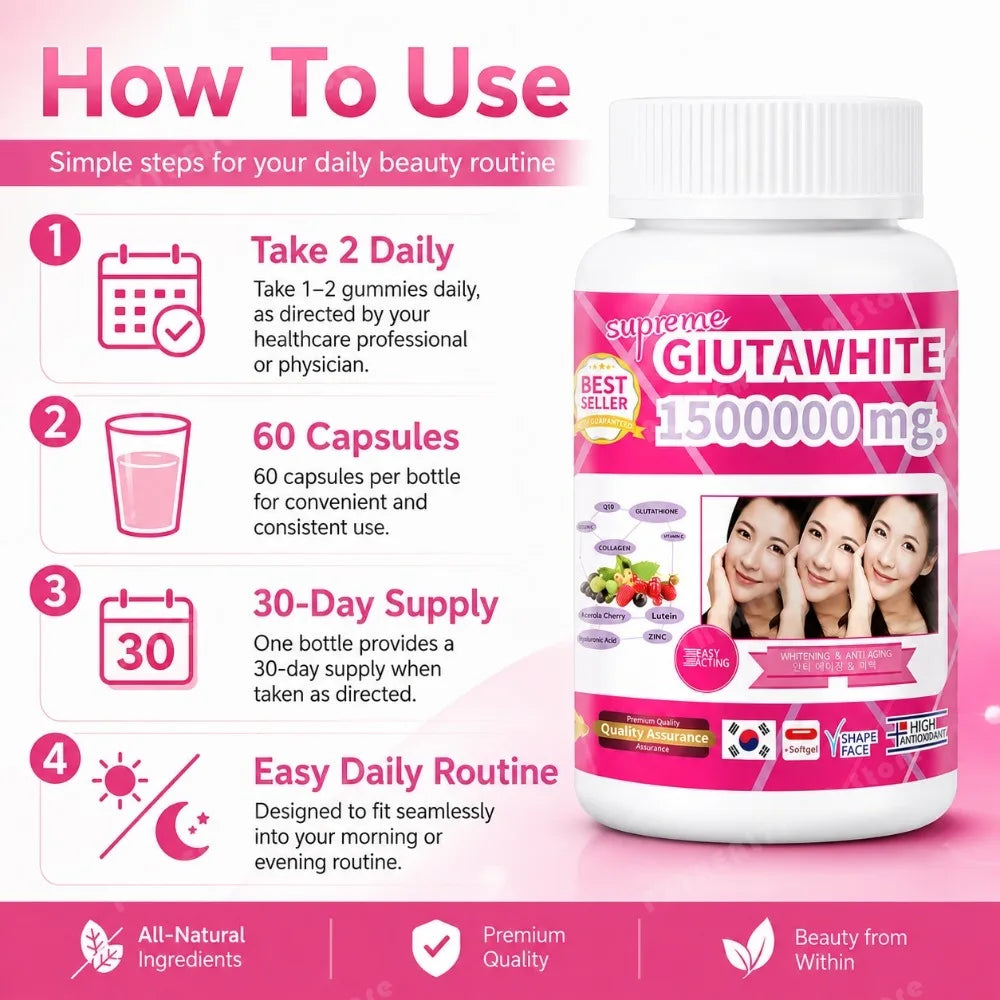 Glutathione Beauty Complex with Collagen, Vitamin C, CoQ10, Hyaluronic Acid & Biotin, Antioxidant Skin Support, 60 Capsules