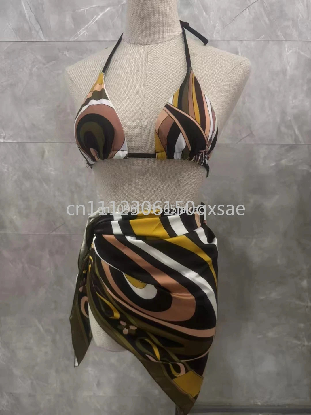 Luxury Design Women's Brown Headband Scarf Swimsuits with Letter Signature Logo Classic Brand Headband Bikini Sets Beachwear