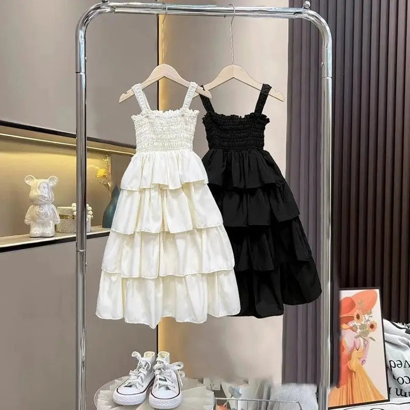Teen Girls Summer Dresses 2026 New Kid Sleeveless Strap Ruffle Layered Casual Beach Party Dress Children Princess Vestidos 3-12Y