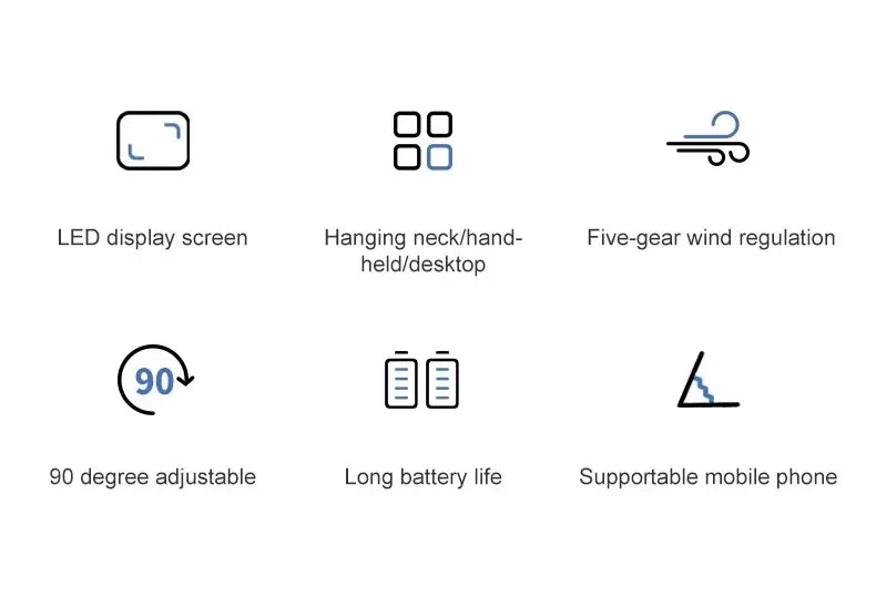 5-Speed Portable Handheld Mini Fan Foldable Neck Hanging Fans USB Rechargeable Fan with Phone Stand and Display Screen fan