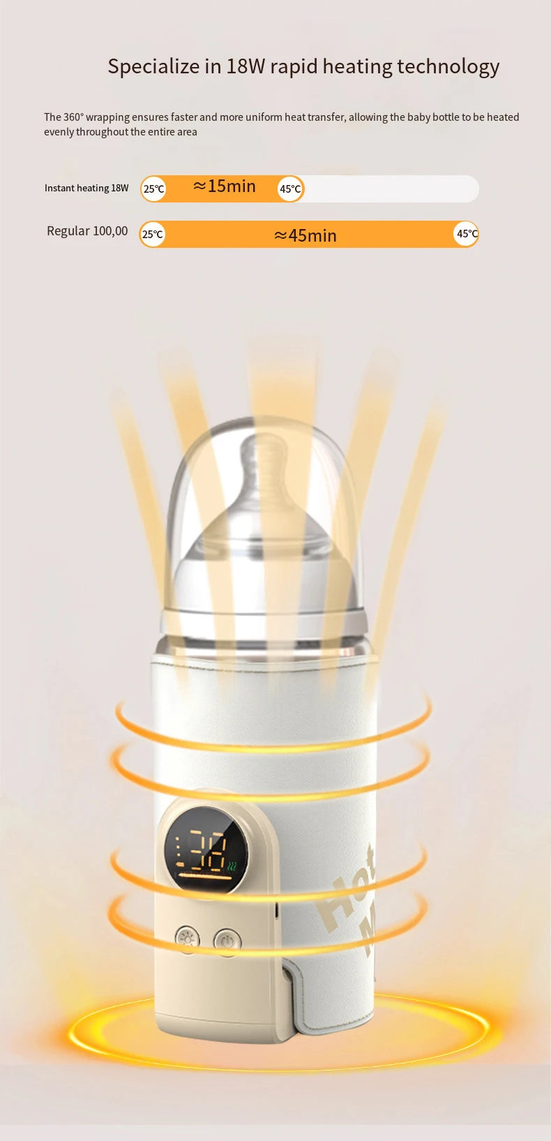 USB Multifunctional High-capacity Baby Feeding Bottle Smart Temperature Control Warmer Screen Newborn Baby Bottle Warmer Sleeve