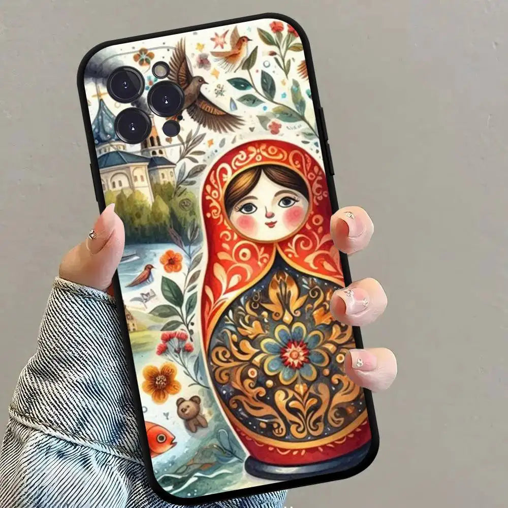 Russian Traditional Pattern Phone Case TPU Phone Case For Iphone17 Air 16 15 14 13 12 11 Pro Max Plus Cover Case