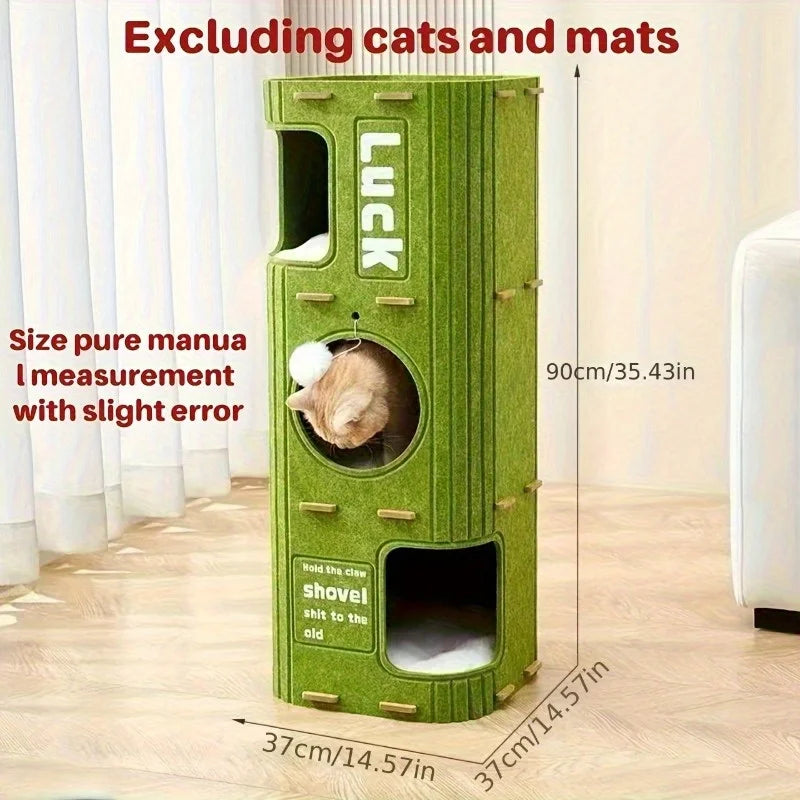 3D Tree-Shaped Cat Condo Large Space Pet Cat Tree with Scratching Posts & Hanging Toys Felt Space-Saving Detachable for Cats