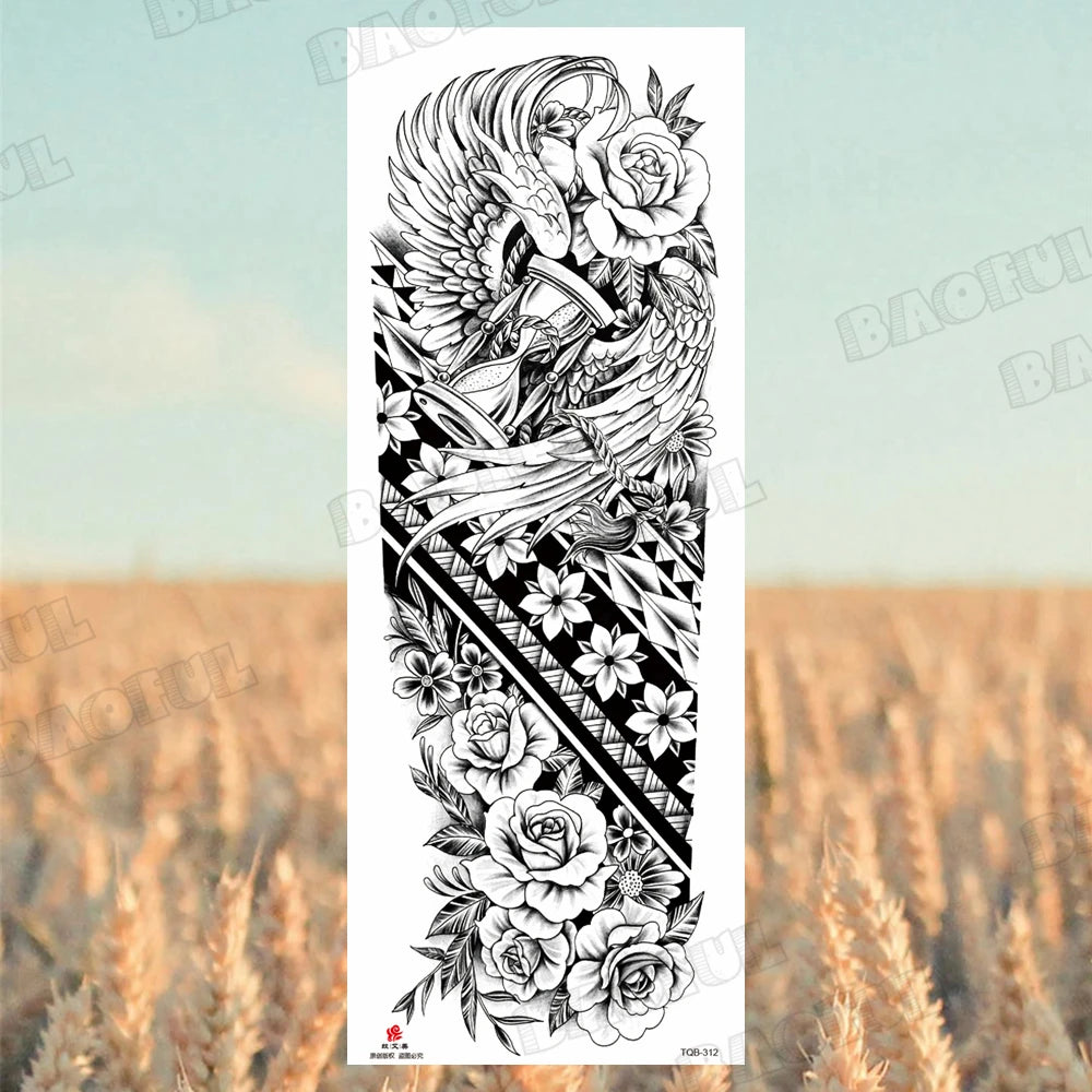 BAOFUL Full Arm Sleeve Temporary Tattoos For Women Men Realistic Wolf Lion Warrior Maori Fake Tattoo Stickers Thigh Leg Tatoos