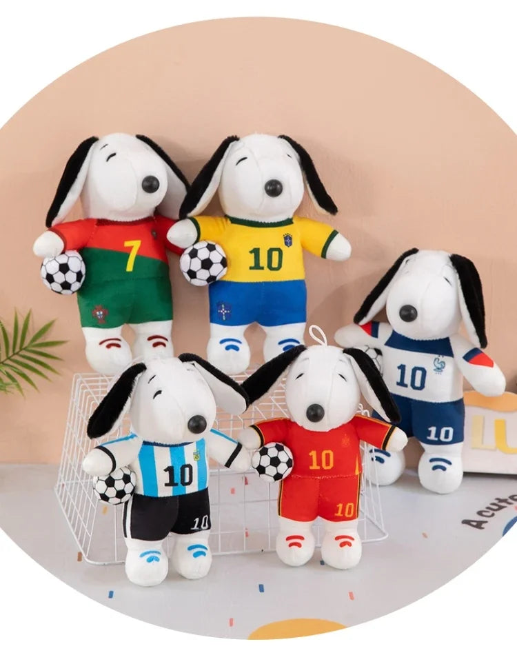 New Peanuts Snoopy Soccer cute Plush Toy Pendant Key Chain Team Jersey Stuffed Doll with Football for Kids Fans Birthday Gift
