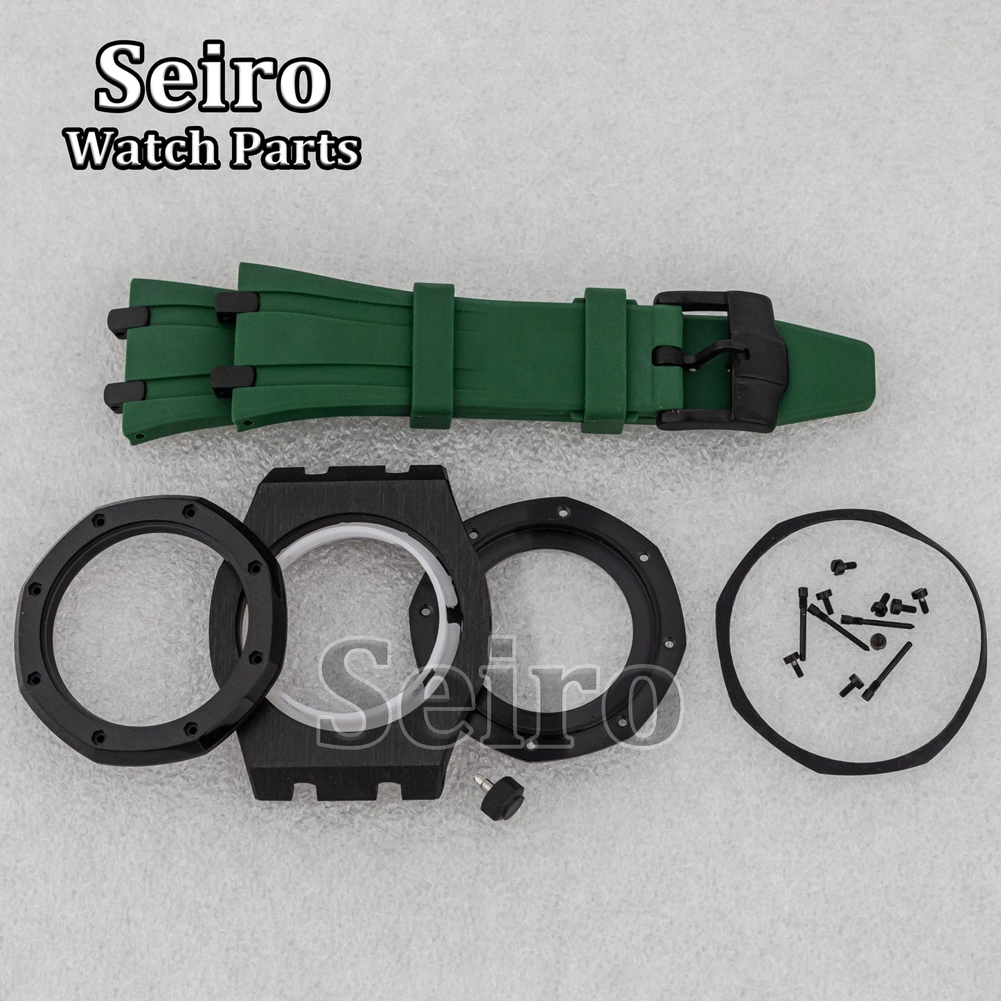 42mm Octagon Watch Case Rubber Strap Sapphire Crystal 10bar for 31.8mm Dial Royal Oak NH35 NH36 Movement Watch Modified Parts
