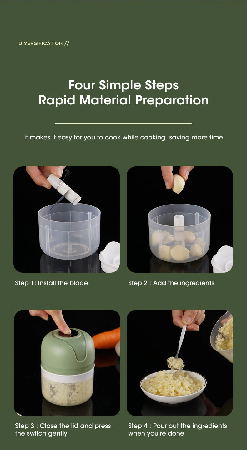 Electric Mini Garlic Masher Portable Multi Function Vegetable Meat Grinder Chopper USB Charging