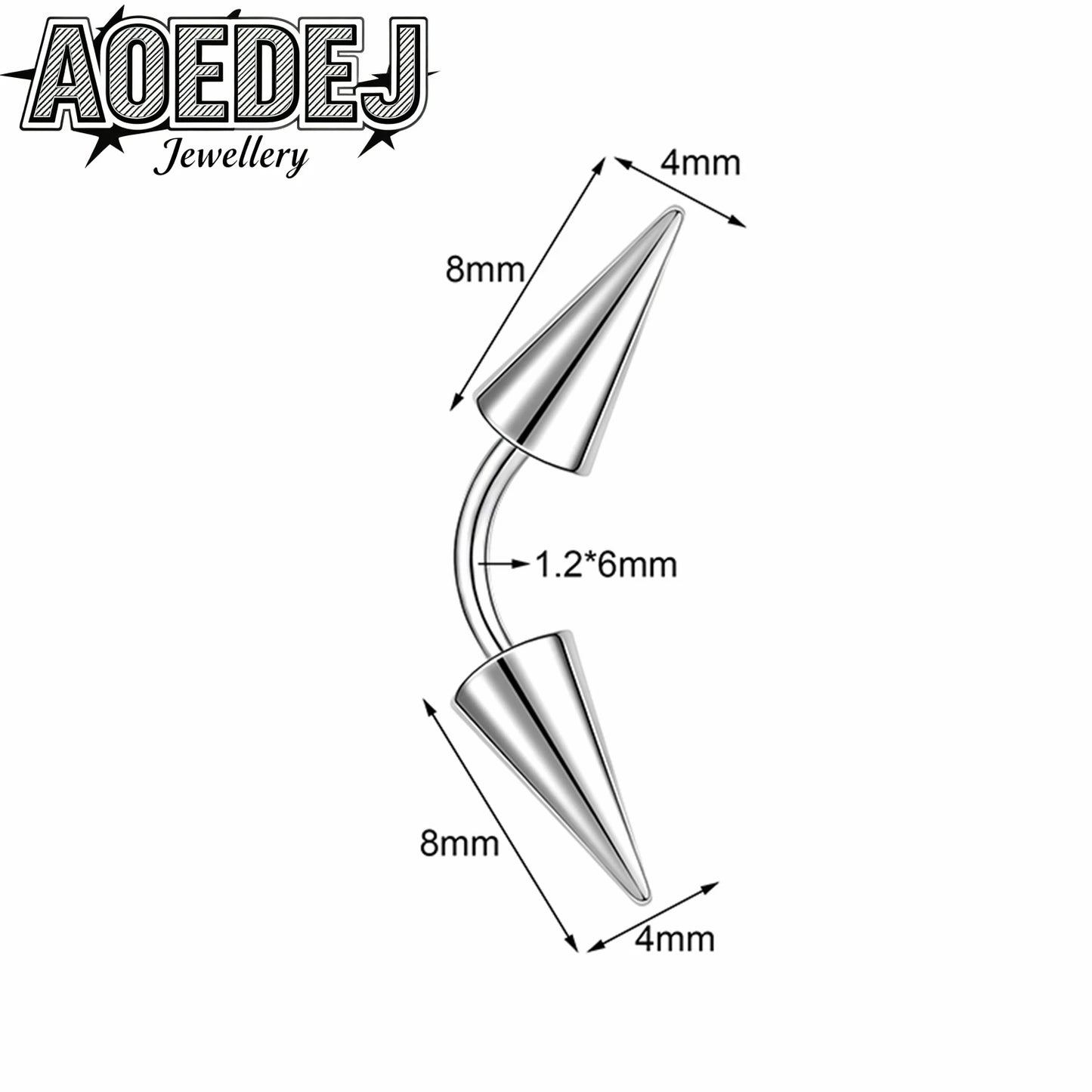 AOEDEJ 14/16/18G 1-10pcs/lot Stainless Steel Eyebrow Piercings Spike Eyebrow Rings Curved Barbell Bridge Piercing Jewelry 6-14MM