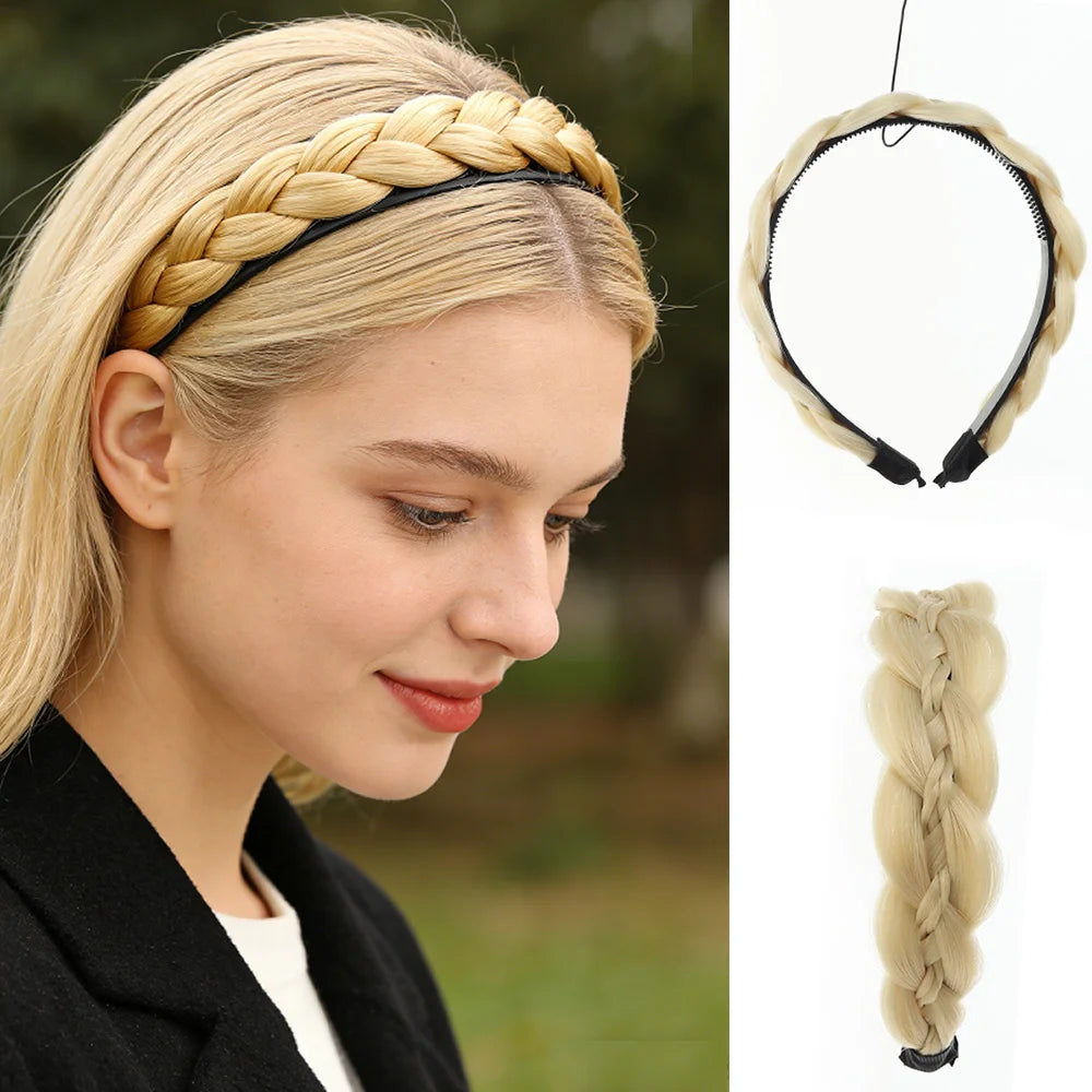 Synthetic Ladies Hair Wide Fishbone Braids Non-slip Headband Handmade Retro Headband Styling Headwear Accessories