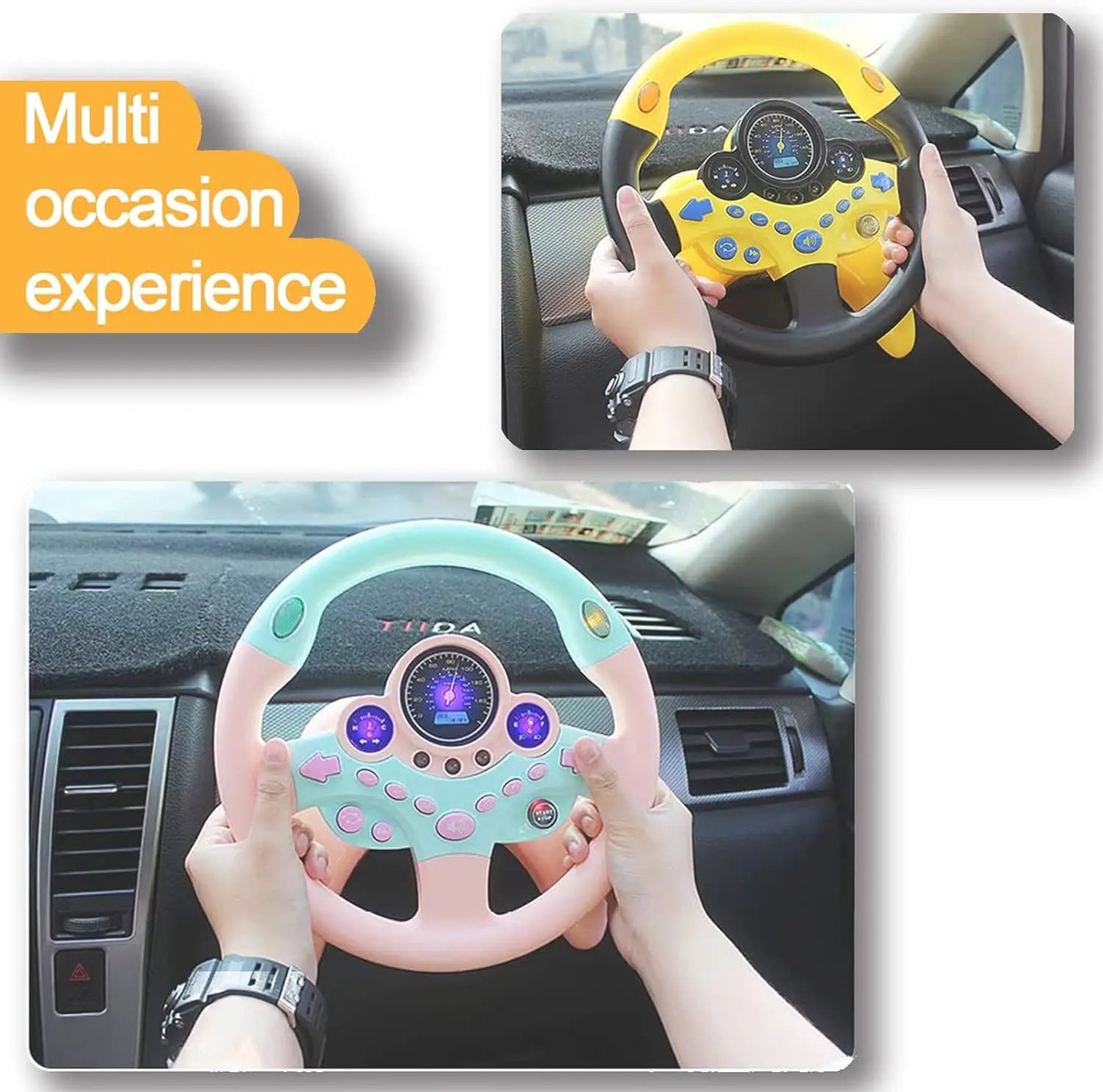 Toddler Steering Wheel Toy Backseat Travel Essentials with Lights Sounds Pretend Play Driving Simulator Educational Gift for Kid