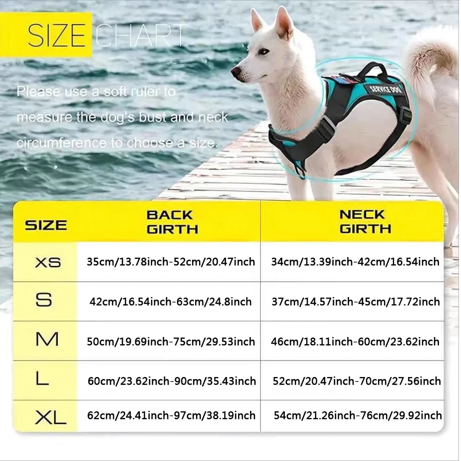 Reflective Dog Vest Harness with 5 PCS Patches Service Dog Harness Adjustable Soft Oxford Pet Harness