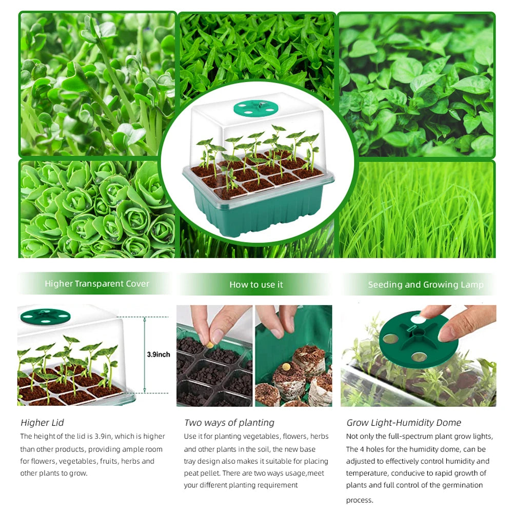 Plants Seed Starter Trays With Grow Light 12 Holes Per Tray Nursery Pots Lights For Home Plant Greenhouse Growing Trays