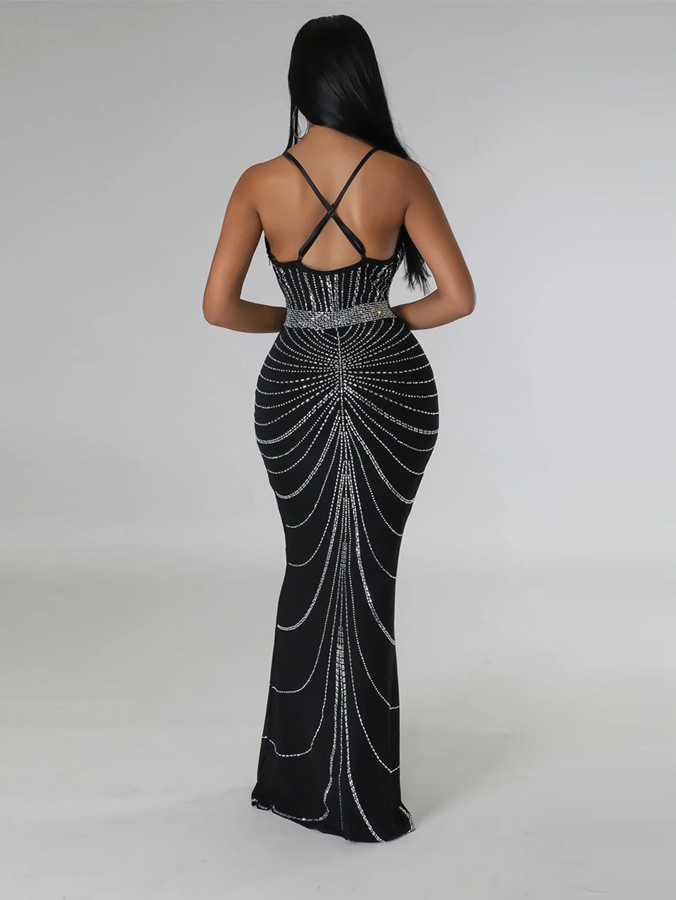 Sparkling Solid Color Hot Diamond Sheer Mesh Long Skirt, Elegant and Luxurious Spring Women's Cocktail Dress, Celebrity Clothing