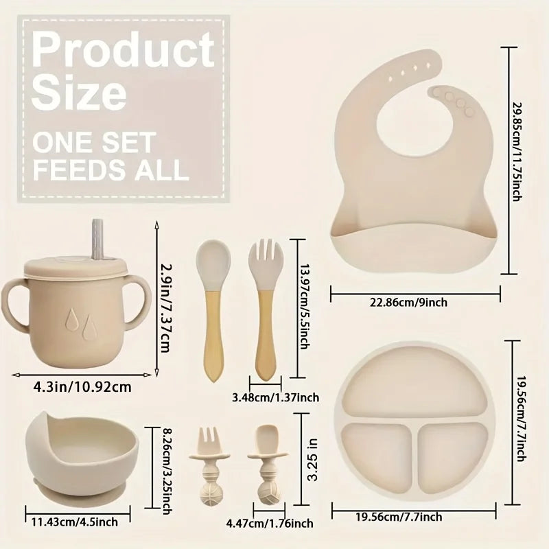 8-Pack Silicone Cutlery Tray Baby Feeding Set with Removable Silicone Suction Cup BPA Free Baby Fork Spoon Cup Gift