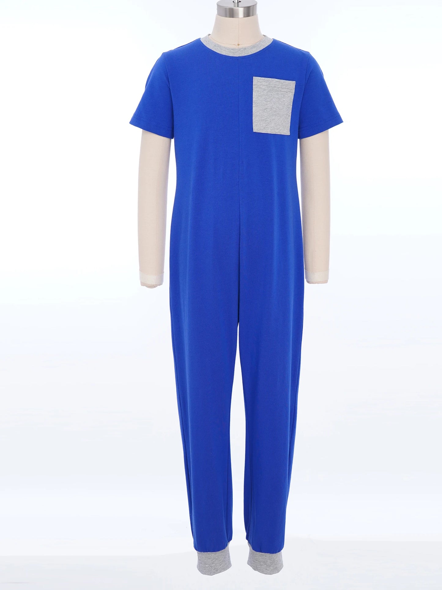 Kids Boys Girls Special Needs Adaptive Clothing Cotton Round Neck Short Sleeve Back Zipper Solid Color Full Body Jumpsuit Romper