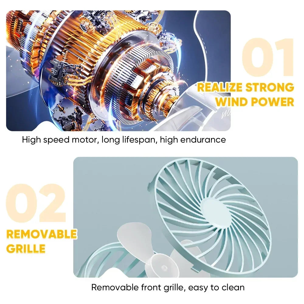 NEW Portable Clip on Fan USB Desk Fan 3 Speeds Quiet Wind Rotate Personal Electric Fan Standing Fans For Office Student Deskto