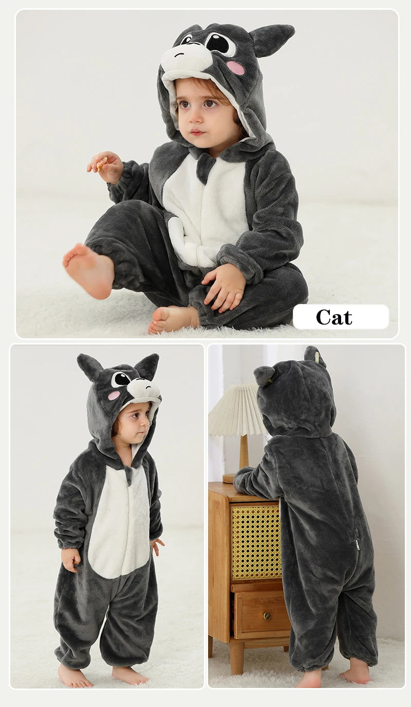 Autumn Winter Cartoon Style Winter Long Sleeve Baby Boys Girls Rompers Toddler Kids Playsuit Jumpsuits Baby Clothes Child Onesie