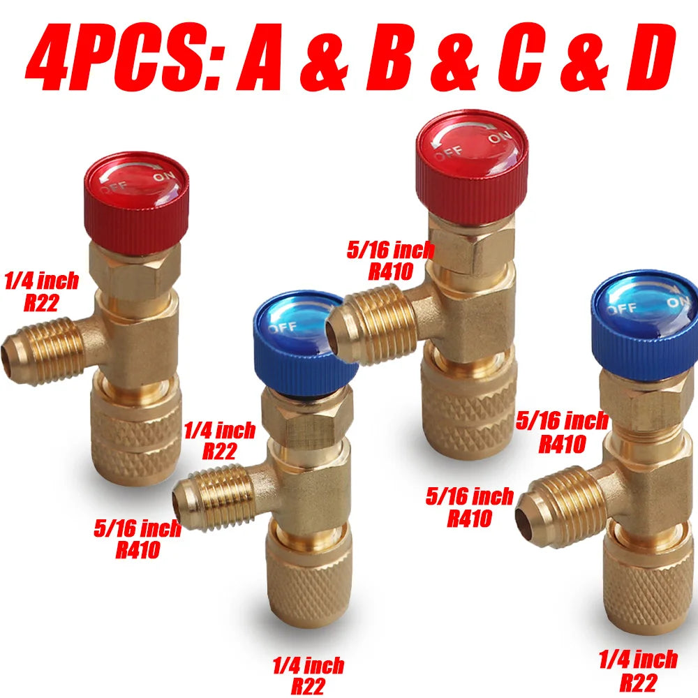 1/2/4PCS Air Conditioning Refrigerant HVAC Safety Valve R410A R22 1/4" Refrigeration Valve Charging Safety Liquid Adapter