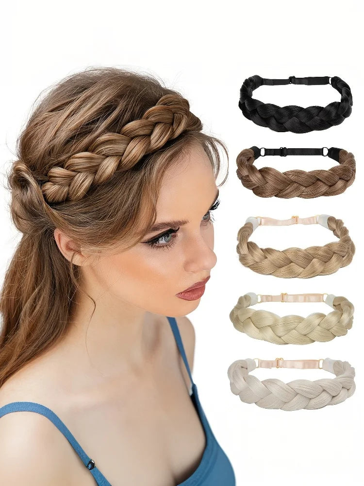 1 Pcs Synthetic Premium Adjustable Handmade Wig Braided Elastic Band Hair Fashion Braiding Hair Headband Headwear For Women