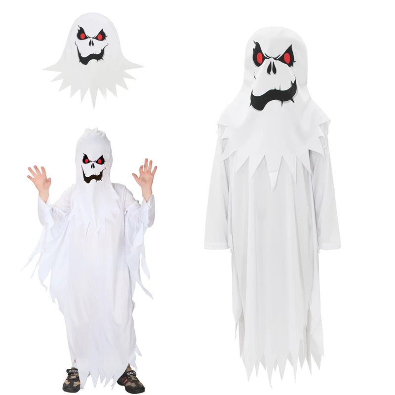 Halloween Boys Girls White Ghost Scary Cosplay Costume for Kid Child Stage Performance Carnival Party Dress Up Suit