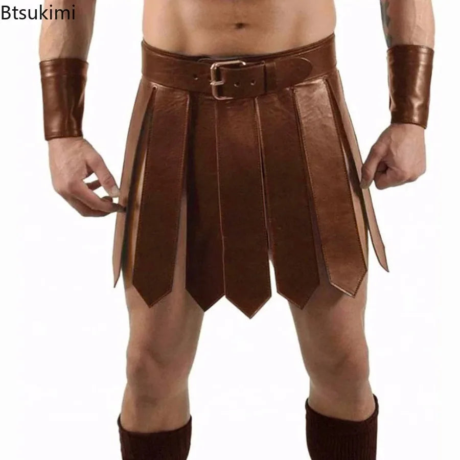 2026 Halloween Medieval Renaissance Roman PU Skirt Adult Men Warrior Gladiator Cosplay Costumes Knight Halloween Party Costume