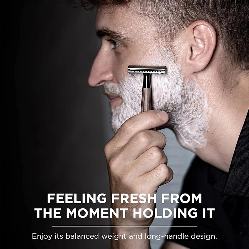 Advanced Double Edge Safety Razor Faux Wooden Handle Heavy Duty High Quality Men's Shaving Tools Including Gift Box With 5 Blade
