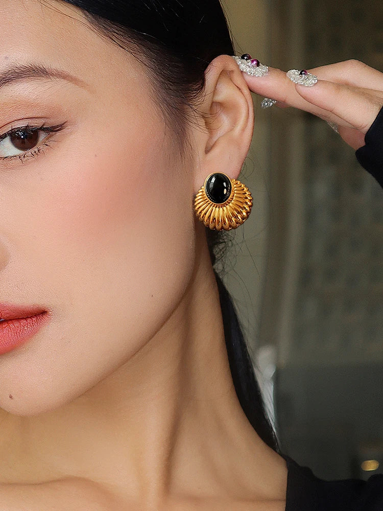 Modern Jewelry  Geometric Metal Black Resin Stud Earrings For Girl Women Party Gift