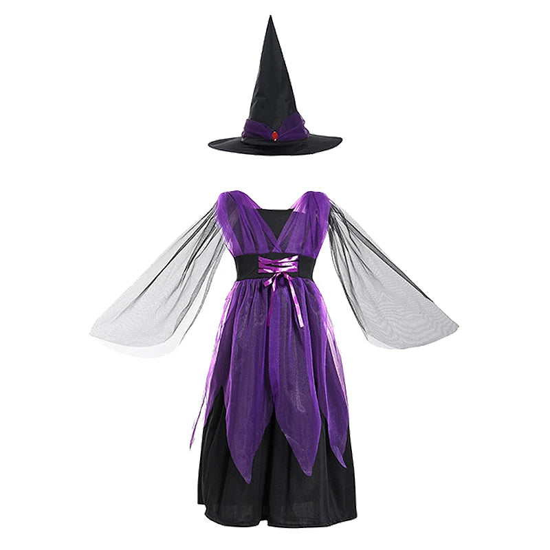2-12T Halloween Costume for Kids Girls Purple Bat Dress Carnival Vampire Costume Witch Cosplay Clothes Carnival Party Gifts