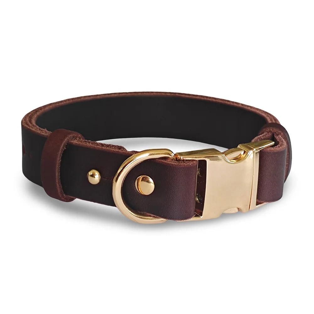 First-Layer Cowhide Dog Collar, 3 Sizes For Puppies/Small/Medium Dog, Soft Skin-Friendly Durable Outdoor Walking Dog Collar
