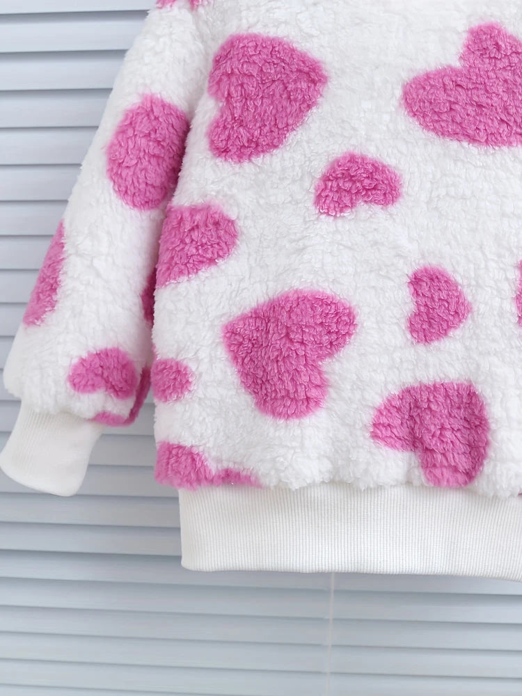 Autumn and winter baby girls' fleece thick pullover hoodie jacket, cute, casual, soft and comfortable children's accessories