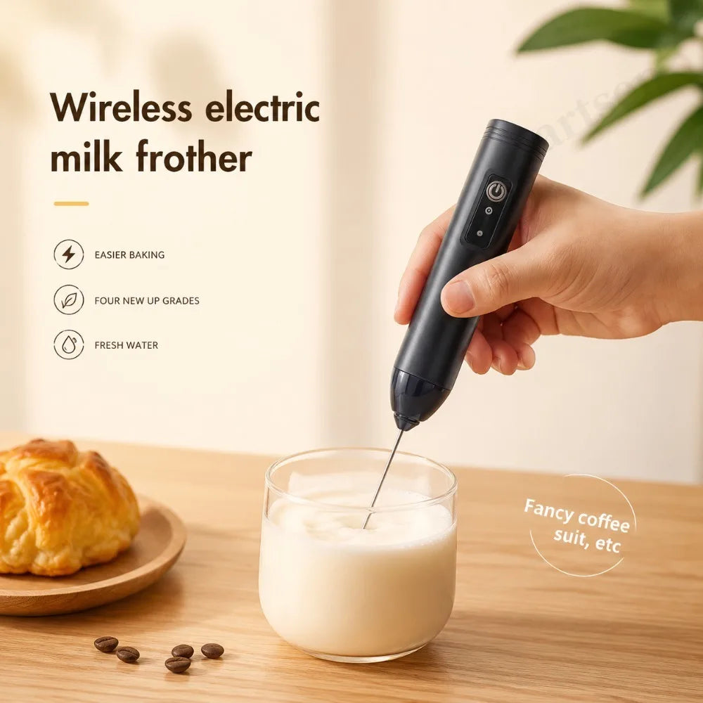 Electric Milk Frother + Egg Beater Wireless Type-C Charging 3 Speeds Mini Handheld Foam Maker Coffee Whisk Cooking Tools