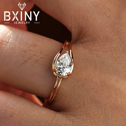 BXINY 1CT Pear Cut Moissanite Rings 925 Sterling Silver for Women Solitaire Lab Diamond Wedding Band Gifts Fine Jewelry with GRA