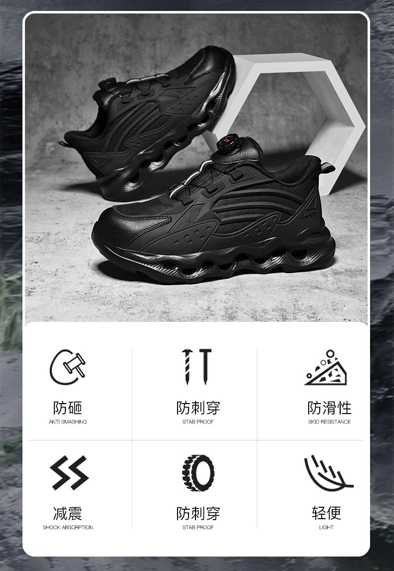 Rotating Button New Safety Shoes Men Anti-smash Anti-puncture Work Shoes Fashion Men Sport Shoes Security Protective Boots Men