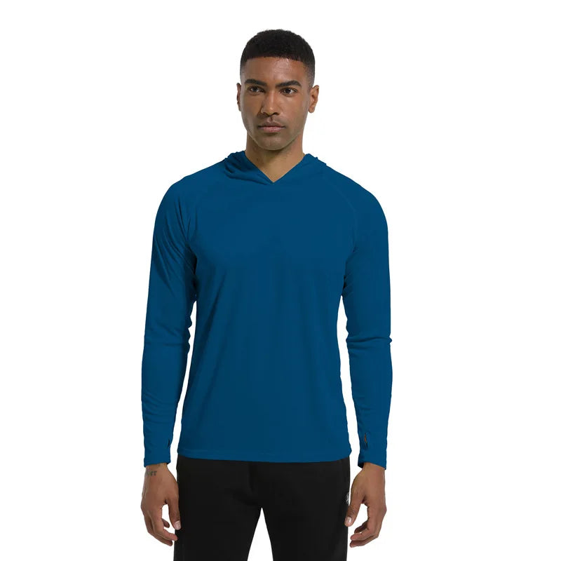 Men Upf 50+ Sun Protection t-Shirts Long Sleeve t-Shirt Casual Tops Male Quick Dry Gym Running Tee Shirts With Hood Man Clothing
