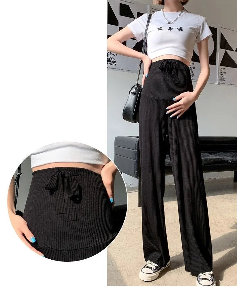 6 Colors Summer Fashion Loose Pants For Pregnant Women Breathable Wide Leg Straight Trousers Adjustable Maternity Clothing