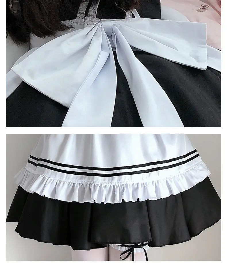 Halloween Maid Set Waiter's Cute Dress Men's Women's Costume Big Character Black and White Style Plus Size Short Sleeved Dress