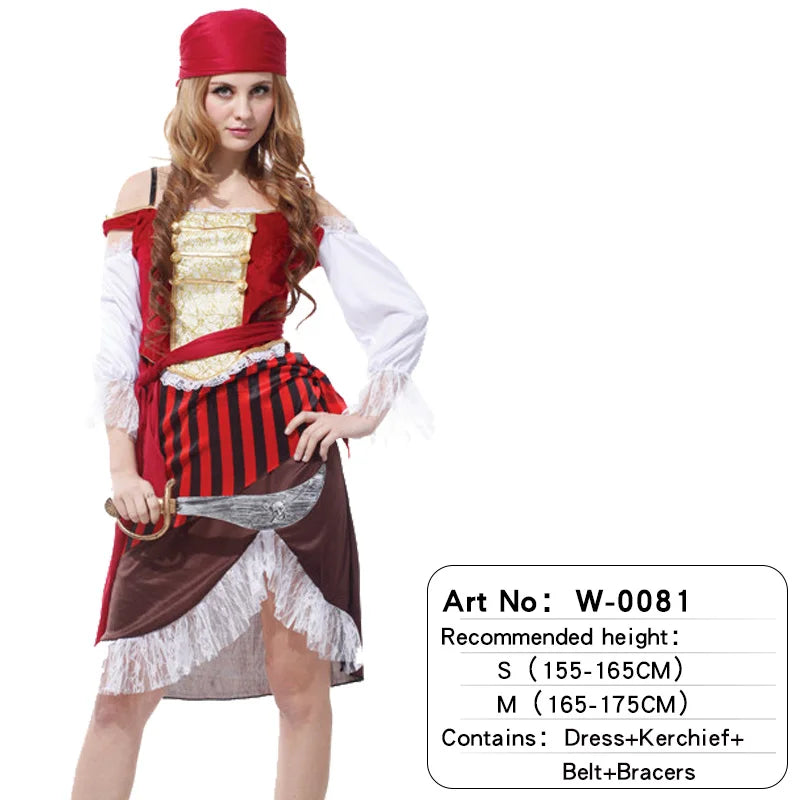 Halloween Theme Women Fancy Dress ，Parent-child Role Playing Cosplay Costumes,Female Pirates Captain of the Caribbean