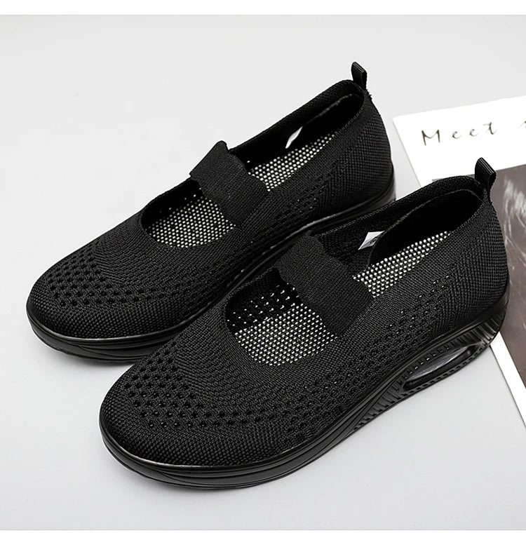 Solid Color Women Walking Shoes Air Cushion Non Slip Orthopedic Shoes Ladies' Casual Mother's Shoes Slip-On Lazy Loafers Sneaker